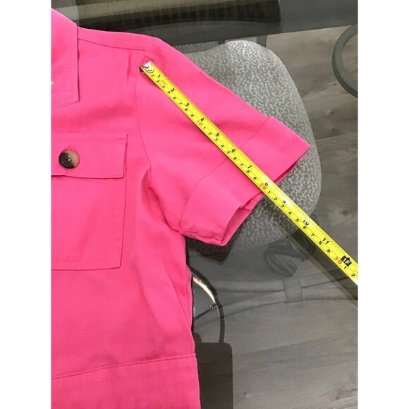 EXPRESS ROCKY BARNES WOMENS PINK BUTTON CLOSURE W/BELT SHORT ROMPER SIZE MEDIUM - Picture 4 of 8
